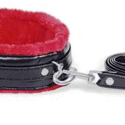 ard Red & Black Soft Fur Leather Adjustable Wrist Handcuffs Chain Set image 3