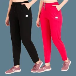 gaa Pack of 2 Women Solid Black, Pink Track Pants-picture-32
