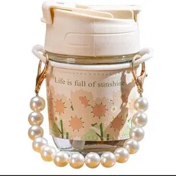 entryzone Reusable Glass Coffee Sipper with Lid & Straw, 350ml, for Juice & Travel Use Glass Coffee Mug image 1