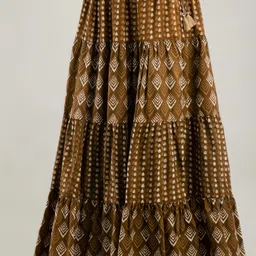 cotton india Women Printed Tiered Brown Skirt-picture-24