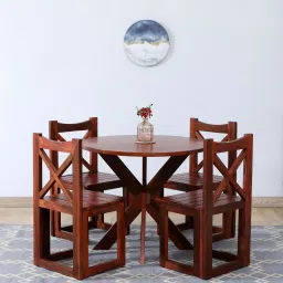 woodsworth from pepperfry Orlova Sheesham Wood 4 Seater Folding Dining Set In Honey Oak Finish image 1