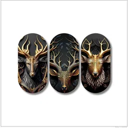 nyrav creation Golden Deer Wall Art in MDF Wall Paintings Panel SET OF 3|Home Décor| wall decor Digital Reprint 12 inch x 6 inch Painting-picture-29