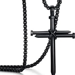 rootwave Men's Stainless Steel Nail Cross Pendant with 24inch Chain Polished Silver Stainless Steel Pendant-picture-11