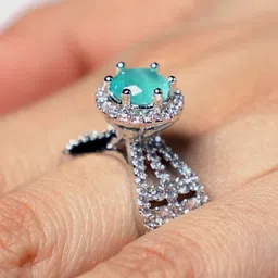 bello naari Solitaire American Diamond Adjustable Ring for Women, Girls (Turquoise) Sterling Silver Cubic Zirconia Silver Plated Ring image 1