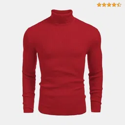 farlucci Men Striped High Neck Grey, Red Sweater image 2
