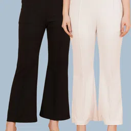 kintu parantu Women Regular Fit Black, White Polyester Trousers-picture-23