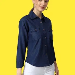 houseofcommon Women Regular Fit Solid Button Down Collar Casual Shirt image 4