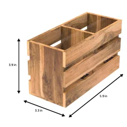Teak Wood Besteck Cutlery Holder In Natural Finish Set of 2 By Wooden Twist image 3