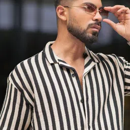 maniac Men Oversized Fit Striped Casual Shirt image 2