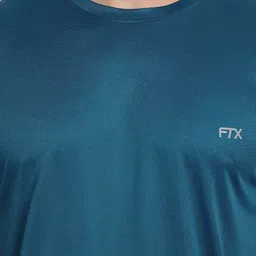 ftx Men Solid Round Neck Polyester Dark Blue T-Shirt image 4