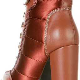 london rag Tan High Heel Quilted Satin Biker Boots Boots For Women image 3