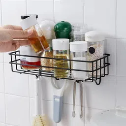 vavsu Wall Mount Shower Bathroom Floating Rack-No Drill Hanging-Sponge Holder Iron Wall Shelf image 3
