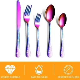 kitchease Silverware Steak Knives Set | 1-Pcs Flatware for Dinner, Party | Rainbow Stainless Steel Cutlery Set image 5