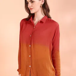 metronaut Women Oversized Fit Dyed/Ombre Spread Collar Casual Shirt image 3
