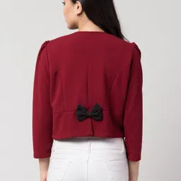 iuga Women Jacket Style Full Sleeve Maroon Shrug image 2