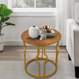 myoon Golden Elegance Metal Side Table in Golden Finish image 1