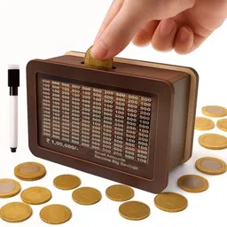 sivi shoppy Wooden Savings Challenge Money Box | 1 Lakh Saving Box Coin Bank image 3