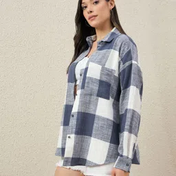 chimpaaanzee Women Oversized Fit Checkered Spread Collar Casual Shirt image 5