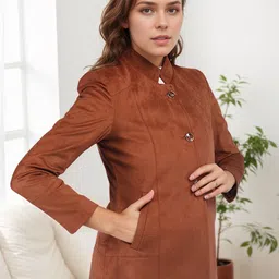 chemistry Polyester Solid Coat For Women image 3