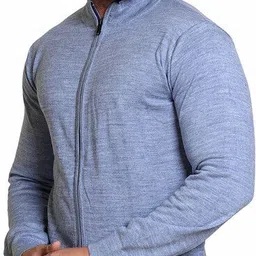 cavardi Men Solid Round Neck Light Blue Sweater image 3