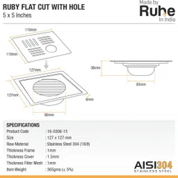 ruhe Floor Stainless Steel Push Down Strainer image 2