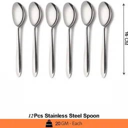 zevora Stainless Steel Dinner Spoon Set of 12 Pcs. (16 cm) Stainless Steel Dessert Spoon, Ice-cream Spoon, Table Spoon Set image 3