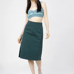 tokyo talkies Women Solid Straight Green Skirt image 5