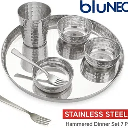 bluneo Pack of 7 Stainless Steel Royal Rajwadi Hemmer Finish Dinner set Dinner Set-picture-24