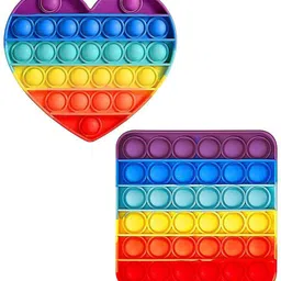 Push Bubble Pop It Fidget Toy, (Rainbow Color, Heart + Square), 2 Units Autism Sensory Toys For Kids Educational Board Games-image-31