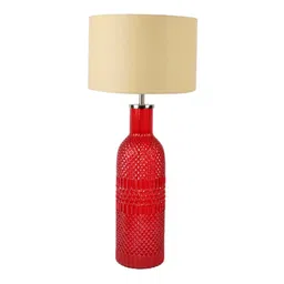 Beige Iron & Cloth Shade Table Lamp With Red Base By Sapphire image 3