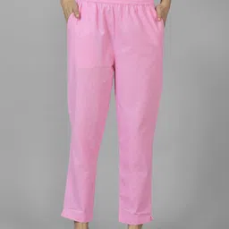 quaclo Women Regular Fit Pink Pure Cotton Trousers-picture-11