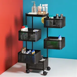 iconplus 5-Tier Rotating Metal Storage Rack with Wheels | Fruit & Vegetable Basket Iron Kitchen Trolley-picture-13