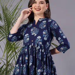 Casual Regular Sleeves Printed Women Dark Blue Top-image-5