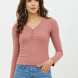 Casual Regular Sleeves Solid Women Pink Top-image-57