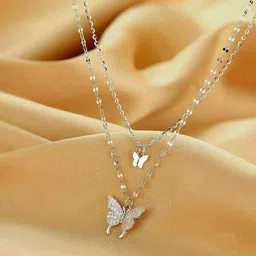 lbtk neck chain for women and girls Cubic Zirconia Silver Plated Alloy Layered-picture-26