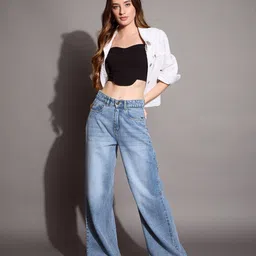 sassafras Women Straight Fit High Rise Blue Jeans image 2