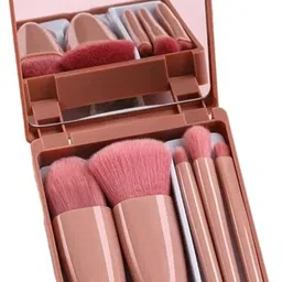 yelfo Mini Makeup Brushes Set with Mirror 5 Pcs Brushes Kit Case (Pack of 1) image 1