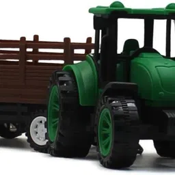 neoinsta shopping Medium size friction powered plastic tractor toy with trailer wagon behind image 5