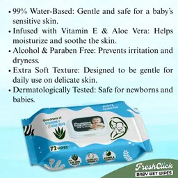 freshclick Baby Wet Wipes Aloe Vera & Vitamin E Enriched, Alcohol & Paraben Free image 2