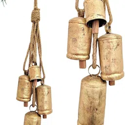 carfar Handmade Vintage Cow Bell Clusters on Jute Rope – Set of 4 for Christmas Décor Mountable Cowbell-picture-20