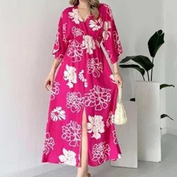 braval textile Women A-line Pink Midi/Calf Length Dress image 3