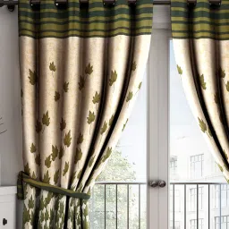 home sizzler Green Floral Polyester 7 Ft Semisheer Eyelet Door Curtains (Set of 2) image 2