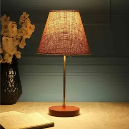 btr crafts Mise Brown Fabric Shade Night Lamp With Aluminium Base image 1