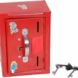 moderncollection Almirah Style Coin Box Piggy Bank Gullak for Kids 2 Compartments Money Saving ATM Home Decor Showpiece with 2 Keys Multicolor ! Small Size (15 x 11 Coin Bank image 1