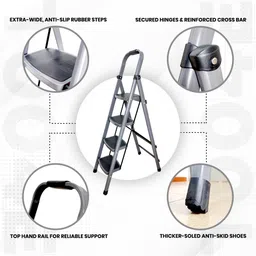 ibell IBL T004E 4 Step Foldable Ladder with 150 kg Capacity, Wide Anti-Skid Steps Steel Ladder image 3