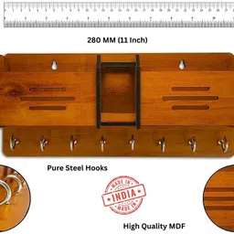 trendstube Unique Key Hanger With 2 Pocket Mobile/Pen Stand Wood Key Holder image 3