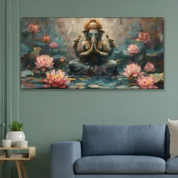 nestroots Black Canvas Framed Serene Ganehsa on Nature Harmony Wall Painting-picture-13