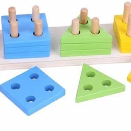 little mind 5 Angle Geometric Shapes Wooden Puzzle Sorting & Stacking Blocks Set for Kids-picture-20