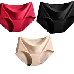 amkasy Seamless ice Silk Invisible Lines no Show Hipster Panty Combo of 3 pantyfor Women and Girls, Freesize Fits Small to XL Size image 1