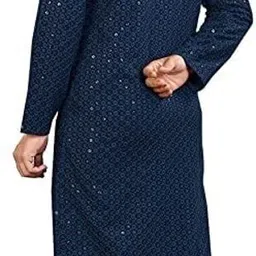 fabzy Men Chikan Embroidery Pure Cotton Straight Kurta image 2